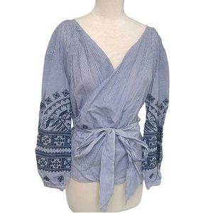 Women’s Zara Embroidered Long Sleeve Wrap Blouse, Size M